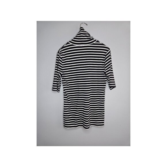 Merona Black & White Striped Turtleneck Top XL – 3/4 Sleeve Stretch Knit - Picture 2 of 5